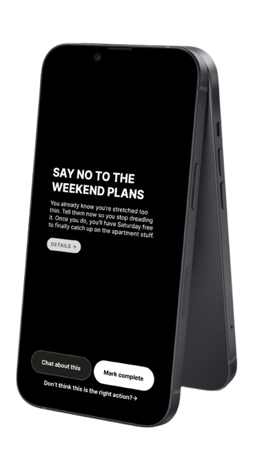 Clarido action screen showing your next most important thing